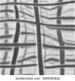 Spotted black and white grunge vector line background. Abstract halftone illustration background. Grunge grid polka dot background pattern
