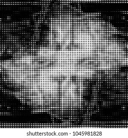 Spotted black and white grunge vector line background. Abstract halftone illustration background. Grunge grid polka dot background pattern
