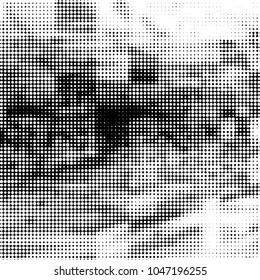 Spotted black and white grunge vector line background. Abstract halftone illustration background. Grunge grid polka dot background pattern
