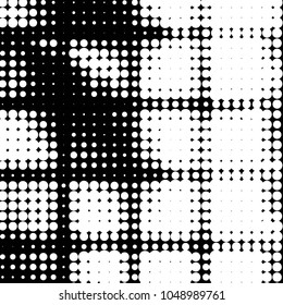 Spotted black and white grunge vector line background. Abstract halftone illustration background. Grunge grid polka dot background pattern
