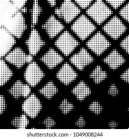 Spotted black and white grunge vector line background. Abstract halftone illustration background. Grunge grid polka dot background pattern
