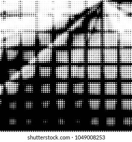 Spotted black and white grunge vector line background. Abstract halftone illustration background. Grunge grid polka dot background pattern
