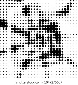 Spotted black and white grunge vector line background. Abstract halftone illustration background. Grunge grid polka dot background pattern
