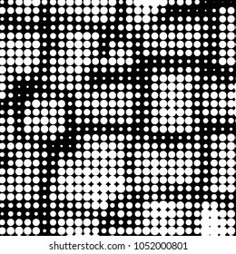 Spotted black and white grunge vector line background. Abstract halftone illustration background. Grunge grid polka dot background pattern

