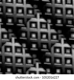 Spotted black and white grunge vector line background. Abstract halftone illustration background. Grunge grid polka dot background pattern

