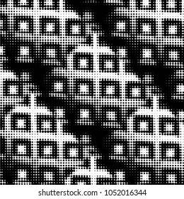 Spotted black and white grunge vector line background. Abstract halftone illustration background. Grunge grid polka dot background pattern
