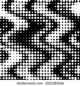 Spotted black and white grunge vector line background. Abstract halftone illustration background. Grunge grid polka dot background pattern
