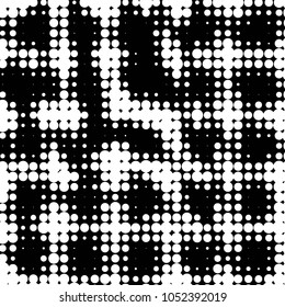 Spotted black and white grunge vector line background. Abstract halftone illustration background. Grunge grid polka dot background pattern

