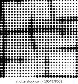 Spotted black and white grunge vector line background. Abstract halftone illustration background. Grunge grid polka dot background pattern
