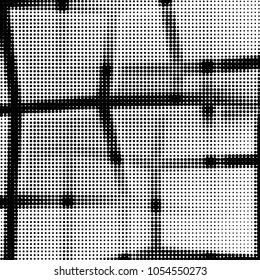Spotted black and white grunge vector line background. Abstract halftone illustration background. Grunge grid polka dot background pattern
