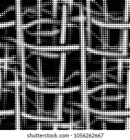 Spotted black and white grunge vector line background. Abstract halftone illustration background. Grunge grid polka dot background pattern
