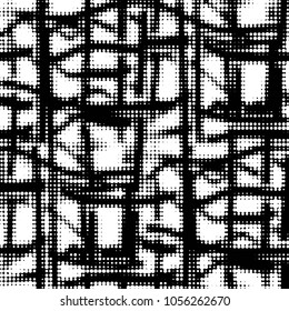 Spotted black and white grunge vector line background. Abstract halftone illustration background. Grunge grid polka dot background pattern
