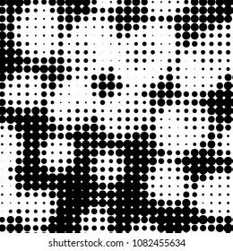 Spotted black and white grunge vector line background. Abstract halftone illustration background. Grunge grid polka dot background pattern
