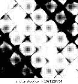 Spotted black and white grunge vector line background. Abstract halftone illustration background. Grunge grid polka dot background pattern
