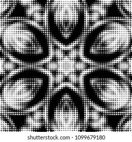 Spotted black and white grunge vector line background. Abstract halftone illustration background. Grunge grid polka dot background pattern
