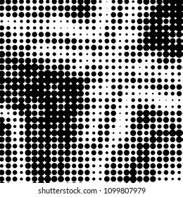 Spotted black and white grunge vector line background. Abstract halftone illustration background. Grunge grid polka dot background pattern
