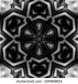 Spotted black and white grunge vector line background. Abstract halftone illustration background. Grunge grid polka dot background pattern
