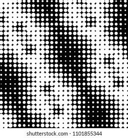 Spotted black and white grunge vector line background. Abstract halftone illustration background. Grunge grid polka dot background pattern
