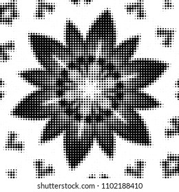 Spotted black and white grunge vector line background. Abstract halftone illustration background. Grunge grid polka dot background pattern
