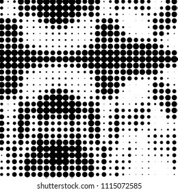 Spotted black and white grunge vector line background. Abstract halftone illustration background. Grunge grid polka dot background pattern
