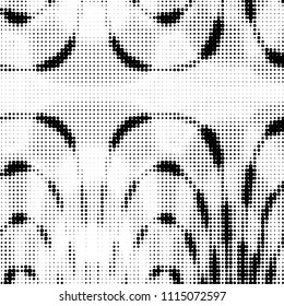 Spotted black and white grunge vector line background. Abstract halftone illustration background. Grunge grid polka dot background pattern
