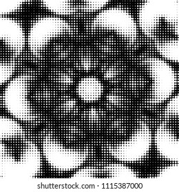 Spotted black and white grunge vector line background. Abstract halftone illustration background. Grunge grid polka dot background pattern
