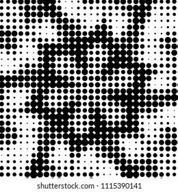 Spotted black and white grunge vector line background. Abstract halftone illustration background. Grunge grid polka dot background pattern
