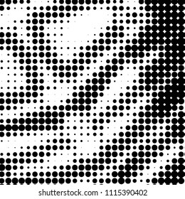 Spotted black and white grunge vector line background. Abstract halftone illustration background. Grunge grid polka dot background pattern

