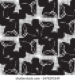 Spotted black and white grunge vector line background. Abstract halftone illustration background. Grunge grid polka dot background pattern