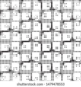 Spotted black and white grunge vector line background. Abstract halftone illustration background. Grunge grid polka dot background pattern