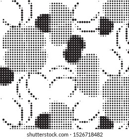 Spotted black and white grunge vector line background. Abstract halftone illustration background. Grunge grid polka dot background pattern