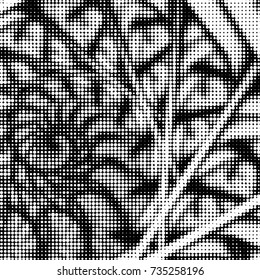 Spotted black and white grunge vector line background. Abstract halftone illustration background. Grunge grid polka dot background pattern