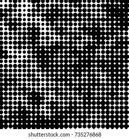 Spotted black and white grunge vector line background. Abstract halftone illustration background. Grunge grid polka dot background pattern