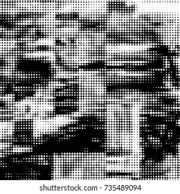 Spotted black and white grunge vector line background. Abstract halftone illustration background. Grunge grid polka dot background pattern