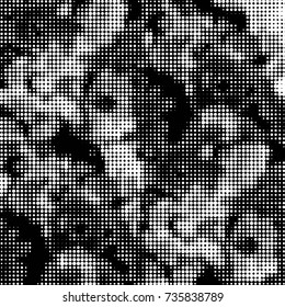 Spotted black and white grunge vector line background. Abstract halftone illustration background. Grunge grid polka dot background pattern