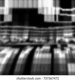 Spotted black and white grunge vector line background. Abstract halftone illustration background. Grunge grid polka dot background pattern