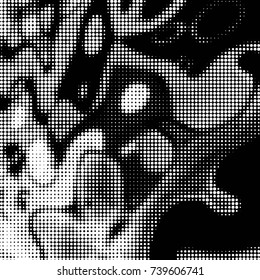 Spotted black and white grunge vector line background. Abstract halftone illustration background. Grunge grid polka dot background pattern