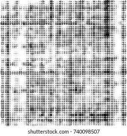 Spotted black and white grunge vector line background. Abstract halftone illustration background. Grunge grid polka dot background pattern