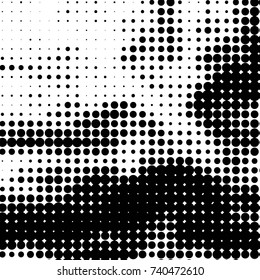 Spotted black and white grunge vector line background. Abstract halftone illustration background. Grunge grid polka dot background pattern
