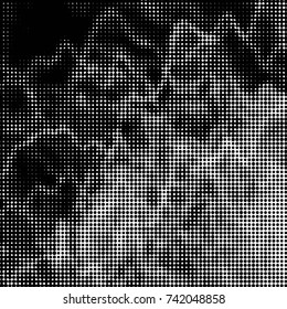 Spotted black and white grunge vector line background. Abstract halftone illustration background. Grunge grid polka dot background pattern