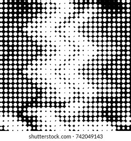 Spotted black and white grunge vector line background. Abstract halftone illustration background. Grunge grid polka dot background pattern