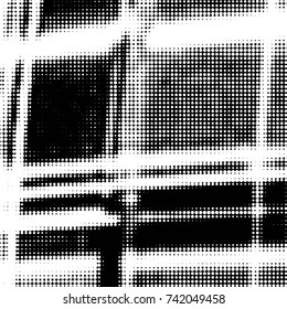 Spotted black and white grunge vector line background. Abstract halftone illustration background. Grunge grid polka dot background pattern