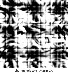Spotted black and white grunge vector line background. Abstract halftone illustration background. Grunge grid polka dot background pattern