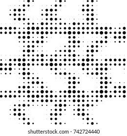 Spotted black and white grunge vector line background. Abstract halftone illustration background. Grunge grid polka dot background pattern