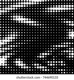Spotted black and white grunge vector line background. Abstract halftone illustration background. Grunge grid polka dot background pattern