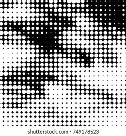 Spotted black and white grunge vector line background. Abstract halftone illustration background. Grunge grid polka dot background pattern