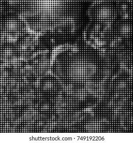 Spotted black and white grunge vector line background. Abstract halftone illustration background. Grunge grid polka dot background pattern