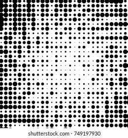 Spotted black and white grunge vector line background. Abstract halftone illustration background. Grunge grid polka dot background pattern