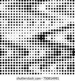 Spotted black and white grunge vector line background. Abstract halftone illustration background. Grunge grid polka dot background pattern