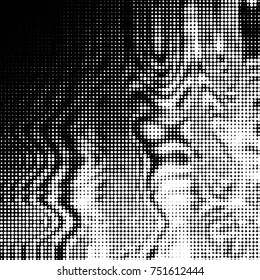 Spotted black and white grunge vector line background. Abstract halftone illustration background. Grunge grid polka dot background pattern